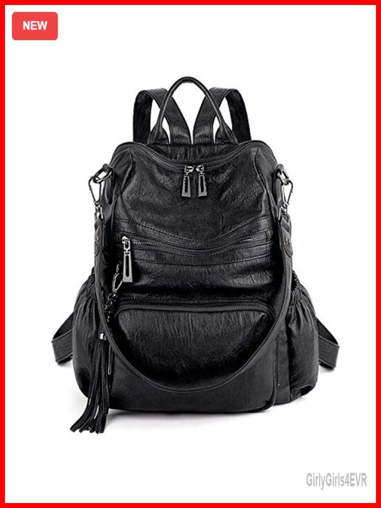Vegan Leather Convertible Travel Backpack Purse with Tassel main image 5
